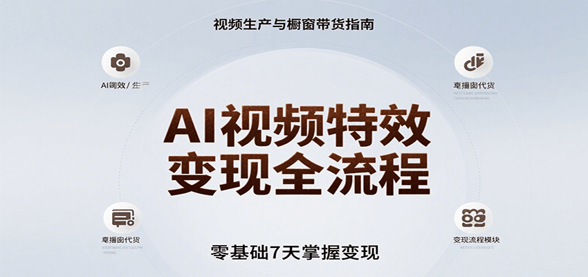 AI视频特效变现全流程，零基础7天掌握视频生产到橱窗带货变现-宇文网创
