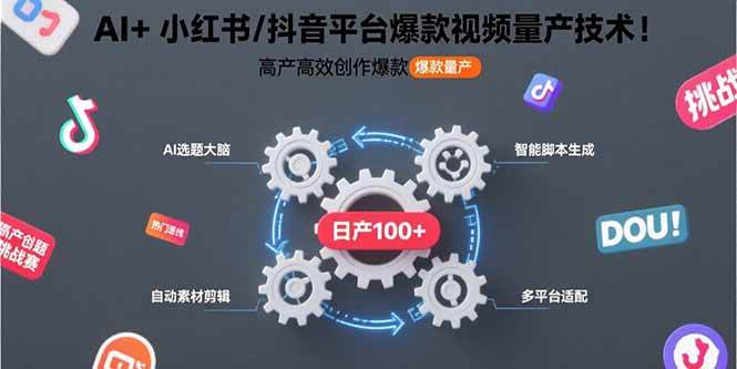 AI+小红书/抖音平台爆款视频量产技术：高产高效创作爆款视频！-宇文网创