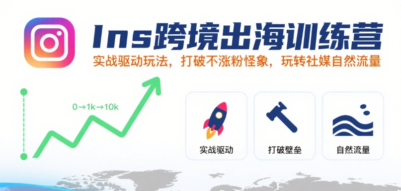 Ins跨境出海训练营，实战驱动玩法，打破不涨粉怪象，玩转社媒自然流量-宇文网创