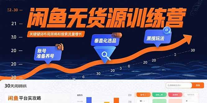闲鱼无货源训练营：账号准备养号/垂直化选品/黑搜玩法，0基础30天盈利指南-宇文网创