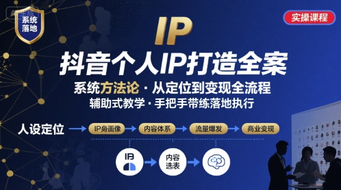 抖音个人IP系统落地实操大课，实操课程，辅助落地-宇文网创