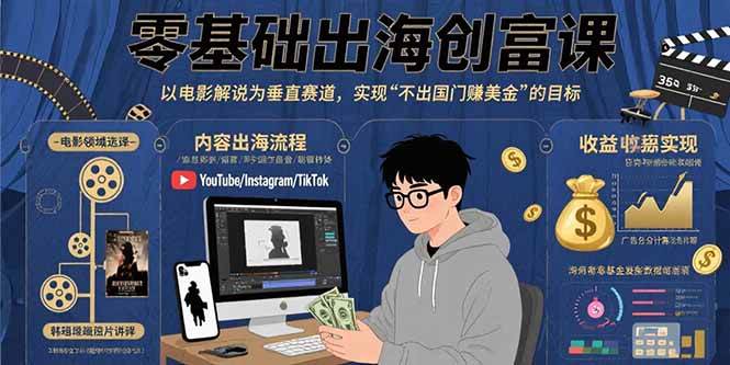 零基础出海创富课：以电影解说为垂直赛道，实现不出国门赚美金的目标-宇文网创