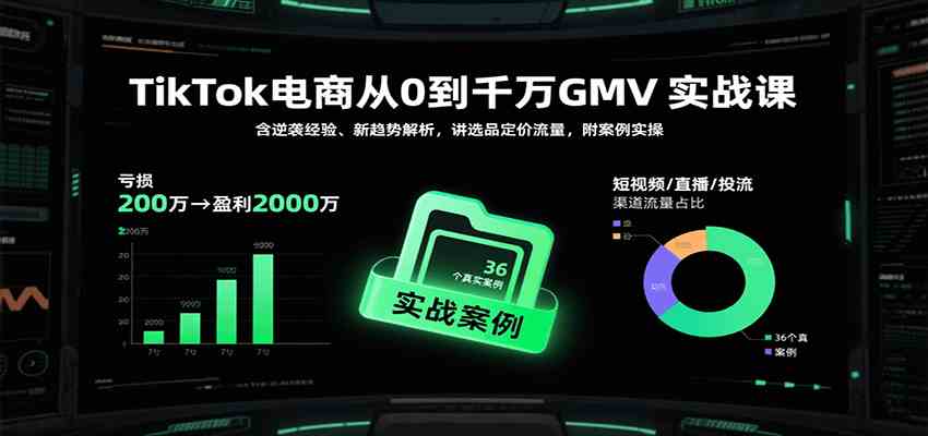 TikTok电商从0到千万GMV实战课，含逆袭经验、新趋势解析，讲选品定价流量，附案例实操-宇文网创