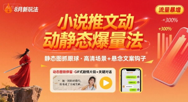 8月小说推文全新玩法，动静态图片+搭配小说文案爆量玩法-宇文网创
