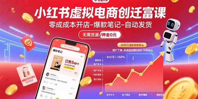 小红书虚拟电商创富课：零成本开店/爆款笔记/自动发货,30天打造被动收入-宇文网创