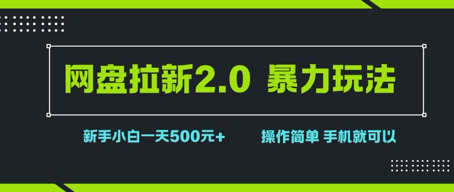 网盘拉新2.0，暴力玩法，新手小白一天轻松500，操作简单-宇文网创