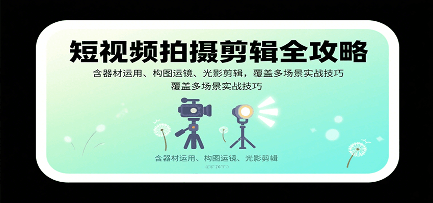 短视频拍摄剪辑全攻略：含器材运用、构图运镜、光影剪辑，覆盖多场景实战技巧-宇文网创