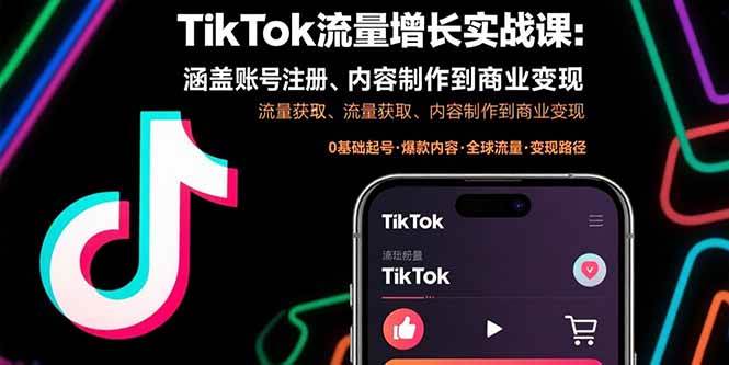 TikTok流量增长实战课：涵盖账号注册、流量获取、内容制作到商业变现-宇文网创