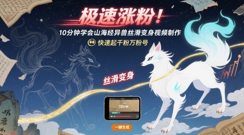 极速涨粉！10分钟学会山海经异兽丝滑变身视频制作，快速起千粉万粉号-宇文网创
