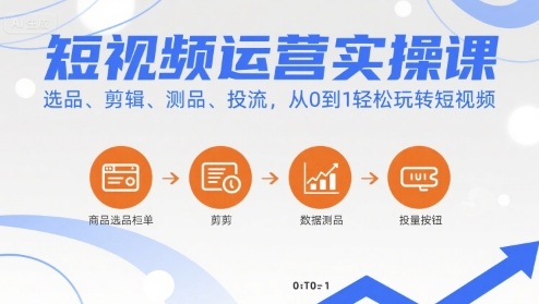短视频运营实操课，选品、剪辑、测品、投流，从0到1轻松玩转短视频-宇文网创
