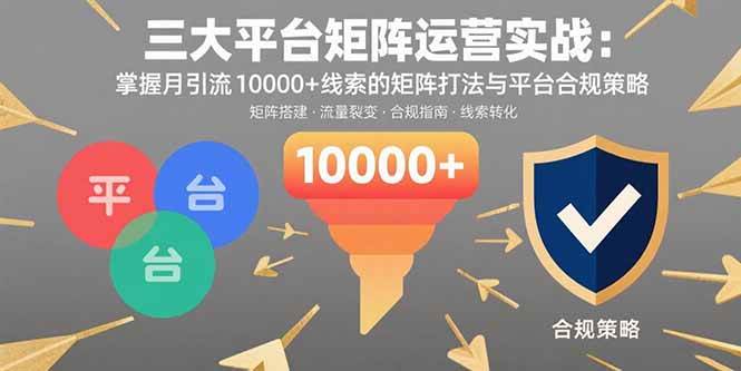 三大平台矩阵运营实战：掌握月引流10000+线索的矩阵打法与平台合规策略-宇文网创