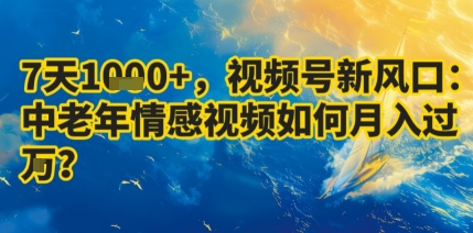 7天收益1k+，视频号新风口：中老年情感视频如何月入过W?-宇文网创