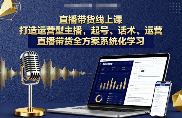 直播带货线上课，打造运营型主播，起号、话术、运营，直播带货全方案系统化学习-宇文网创