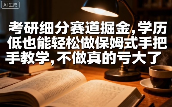 考研细分赛道掘金，日入1k+，学历低也能轻松做保姆式手把手教学，不做真的亏大了【揭秘】-宇文网创