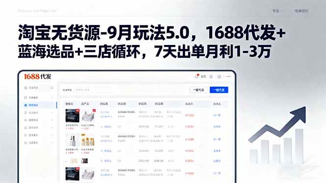 淘宝无货源-9月玩法5.0，1688代发+蓝海选品+三店循环，7天出单月利1-3万-宇文网创