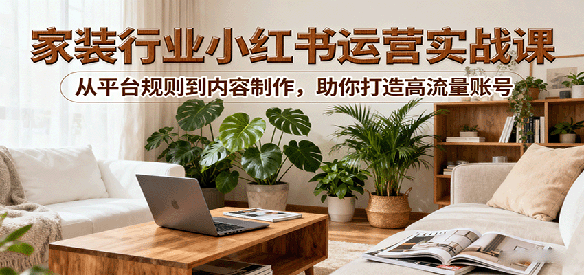 小红书家装行业运营实战课：从平台规则到内容制作，助你打造高流量账号-宇文网创
