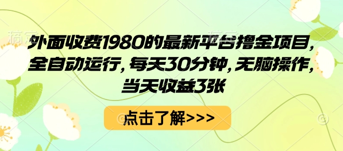 外面收费1980的最新平台撸金项目，全自动运行，每天30分钟，无脑操作，当天收益3张【揭秘】-宇文网创