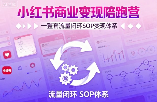 小红书商业变现陪跑营，轻IP矩阵 私域获客 聚光投流，一整套流量闭环SOP变现体系-宇文网创