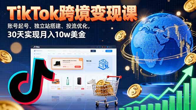TikTok跨境变现课：账号起号、独立站搭建、投流优化，30天实现月入10w美金-宇文网创