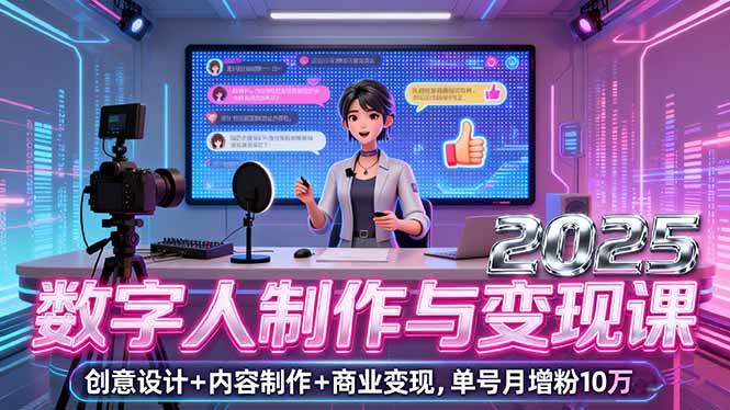 2025数字人制作与变现课，创意设计+内容制作+商业变现，单号月增粉10万+-宇文网创