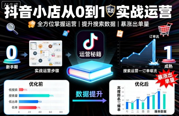抖音小店从0到1实战运营，帮你全方位掌握小店运营，提升搜索数据与出单量-宇文网创