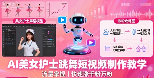AI美女护士跳舞短视频制作教学，流量拿捏，快速涨千粉万粉【提示词+视频教程】-宇文网创