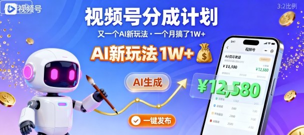 视频号分成计划：又一个AI新玩法，一个月搞了1W+，纯AI生成，一键发布即可-宇文网创
