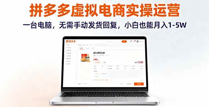 拼多多虚拟电商实操运营，一台电脑，无需手动发货回复，小白也能月入1-5W-宇文网创
