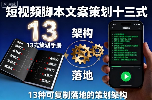 短视频脚本文案策划十三式，13种可复制落地的策划架构-宇文网创