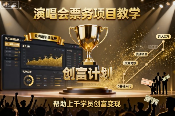 演唱会票务项目教学，业内培训天花板，帮助上千学员创富变现-宇文网创