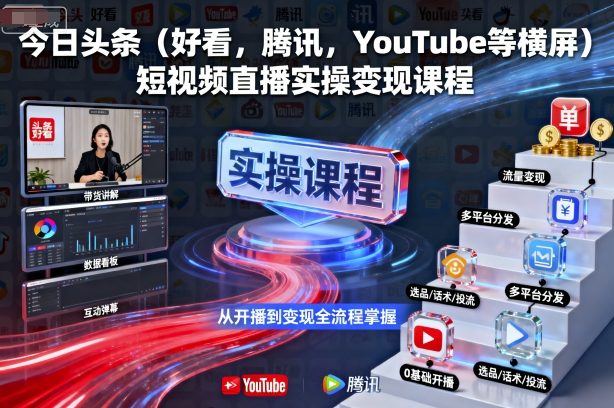 今日头条（好看，腾讯，YouTube等横屏）短视频直播实操变现课程-宇文网创