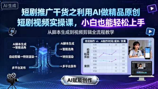 短剧推广干货之利用AI做精品原创短剧视频实操课，小白也能轻松上手-宇文网创