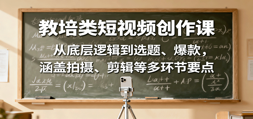 教培类短视频创作课：从底层逻辑到选题、爆款，涵盖拍摄、剪辑等多环节要点-宇文网创