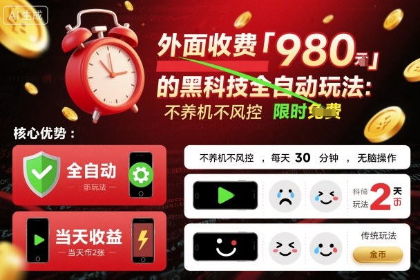 外面收费980的黑科技全自动玩法，不养机不风控，每天30分钟，无脑操作，当天收益2张【揭秘】-宇文网创