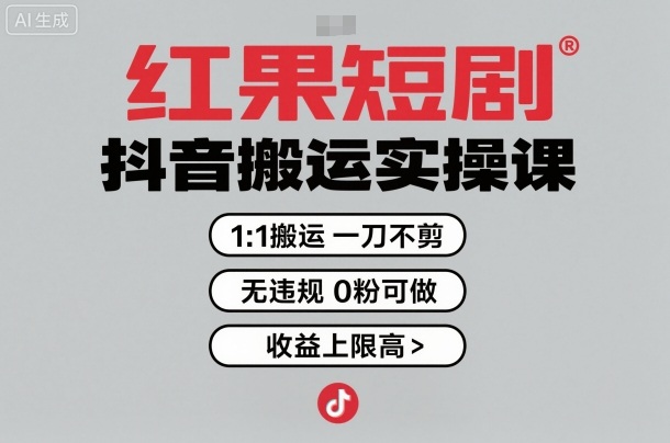 红果短剧拉新之抖音搬运实操课，1：1搬运，一刀不剪，无违规，0粉可做，收益上限高-宇文网创