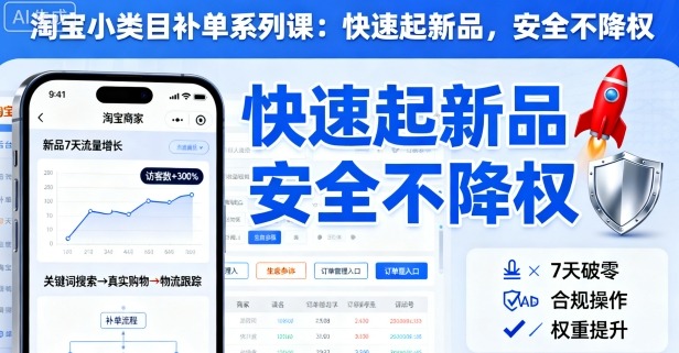 淘宝小类目补单系列课，快速起新品，安全不降权-宇文网创