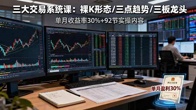 三大交易系统课：裸K形态/三点趋势/三板体系，单月收益率30%+92节实操内容-宇文网创