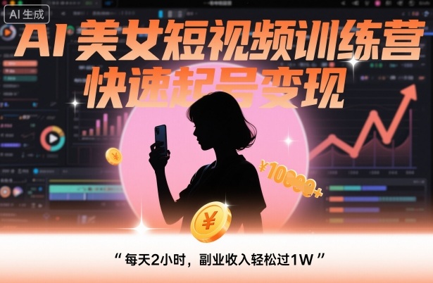 AI美女短视频训练营，快速起号变现，每天2小时，副业收入轻松过1W-宇文网创