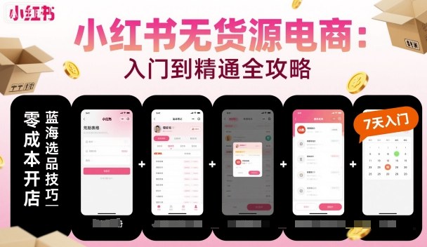 小红书无货源电商，入门到精通，开店+选品+笔记+剪辑+赛道+内容-宇文网创