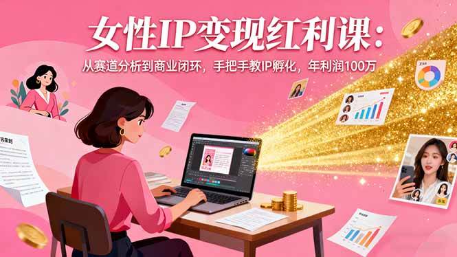 女性IP变现红利课：从赛道分析到商业闭环，手把手教IP孵化，年利润100万-宇文网创