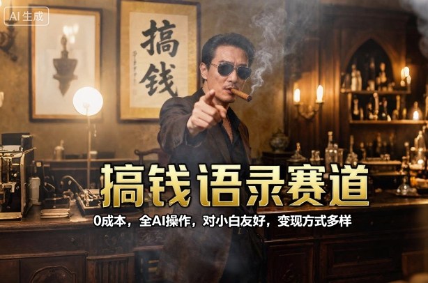 搞钱语录赛道，0成本，全AI操作，对小白友好，变现方式多样-宇文网创