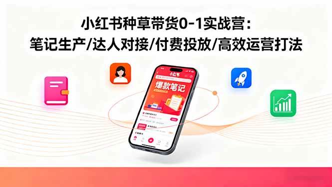 小红书种草带货0-1实战营：笔记生产/达人对接/付费投放/高效运营打法-宇文网创