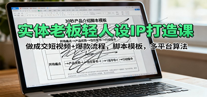 实体老板轻人设IP打造课：做成交短视频+爆款流程，脚本模板，多平台算法-宇文网创