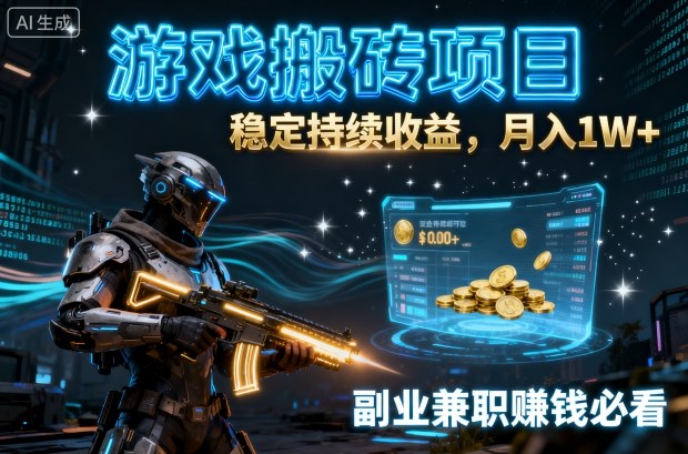 游戏搬砖项目，稳定持续收益，月入1W+，副业兼职賺钱必看【揭秘】-宇文网创