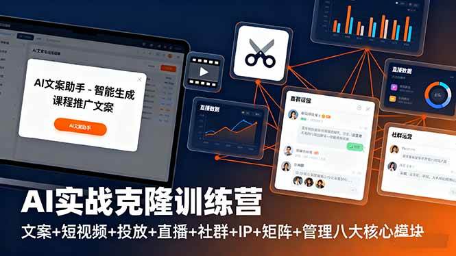 AI实战克隆训练营：文案+短视频+投放+直播+社群+IP+矩阵+管理八大核心模块-宇文网创