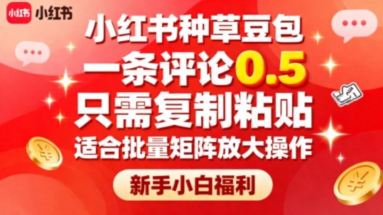 小红书种草豆包，一条评论0.5，只需复制粘贴，适合批量矩阵放大操作，新手小白福利-宇文网创