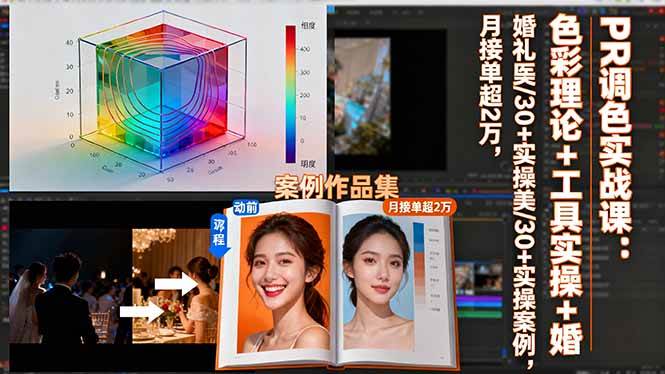 PR调色实战课：色彩理论+工具实操+婚礼医美/30+实操案例，月接单超2万-宇文网创