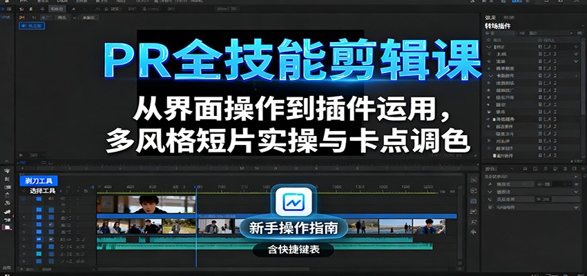 PR全技能剪辑课：从界面操作到插件运用，多风格短片实操与卡点调色-宇文网创