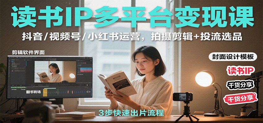 读书IP多平台变现课：抖音/视频号/小红书运营，拍摄剪辑+投流选品-宇文网创