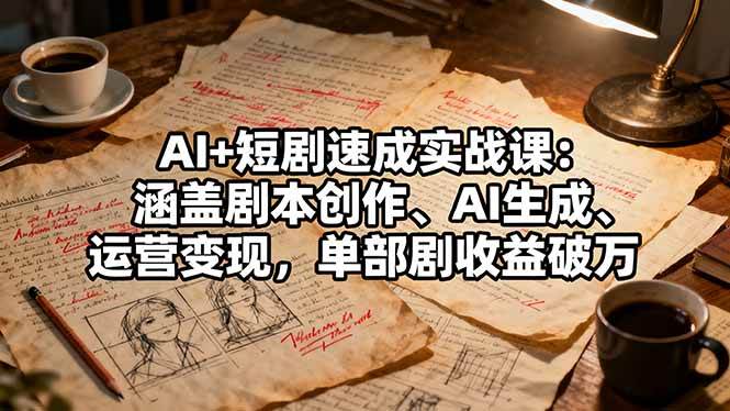 AI+短剧速成实战课：涵盖剧本创作、AI生成、运营变现，单部剧收益破万-宇文网创